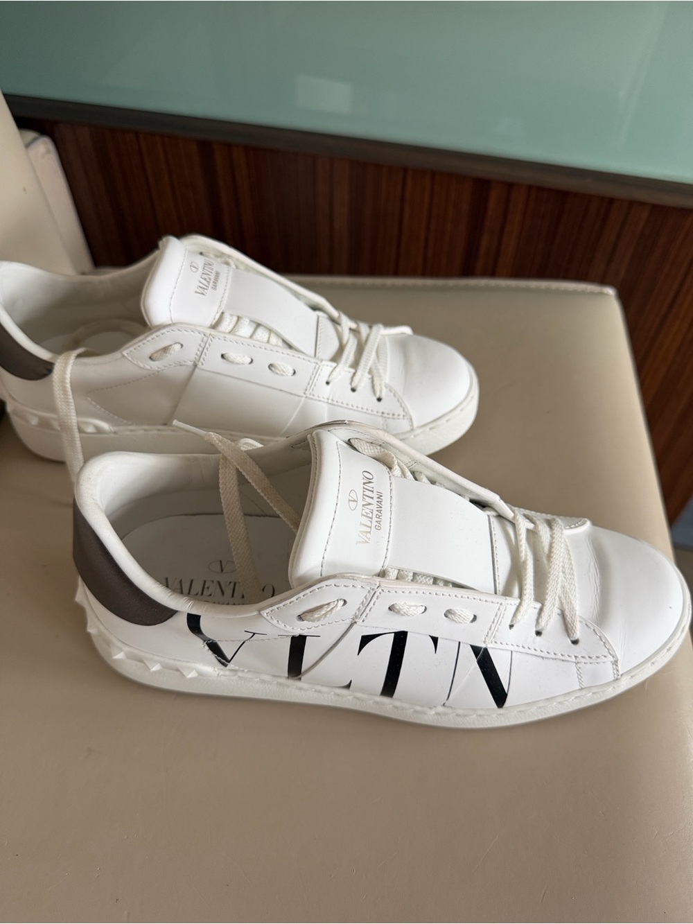 Valentino White VLTN Open Rockstud Low-top Sneakers